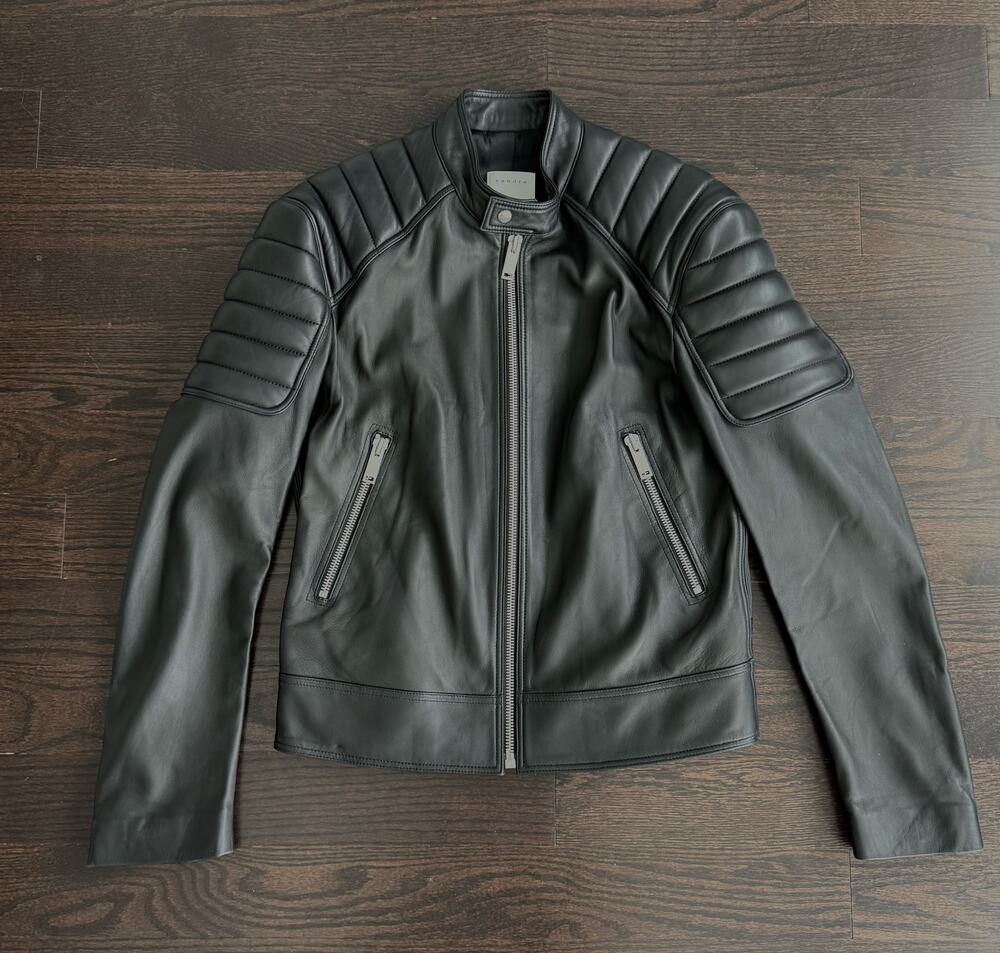 NWT Sandro Paris Men's Black Lambskin Leather Moto Biker Jacket (Size Medium)
